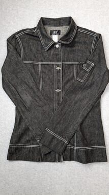 Karl Kani VINTAGE Womens MED Black Denim Cotton Jacket Hip Hop Street Wear USA